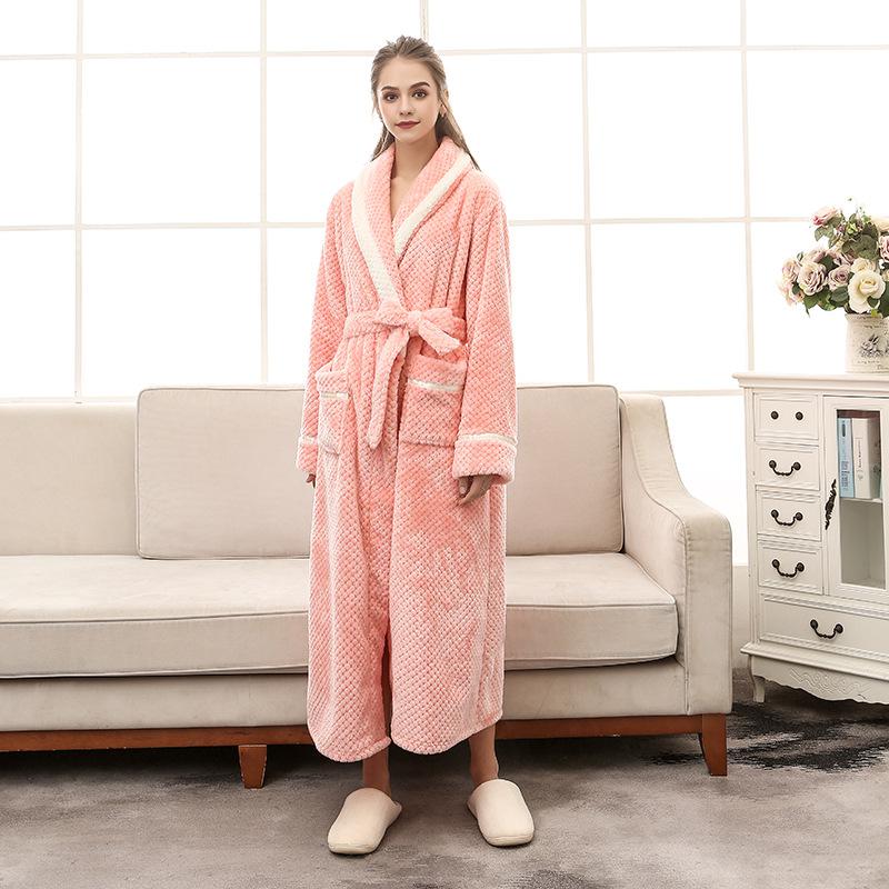 Men Plus Size 3XL Flannel Kimono Bath Gown Ultra Long Large Robe Coral Fleece Nightgown Lovers Couple Thick Warm Sleepwear MR001