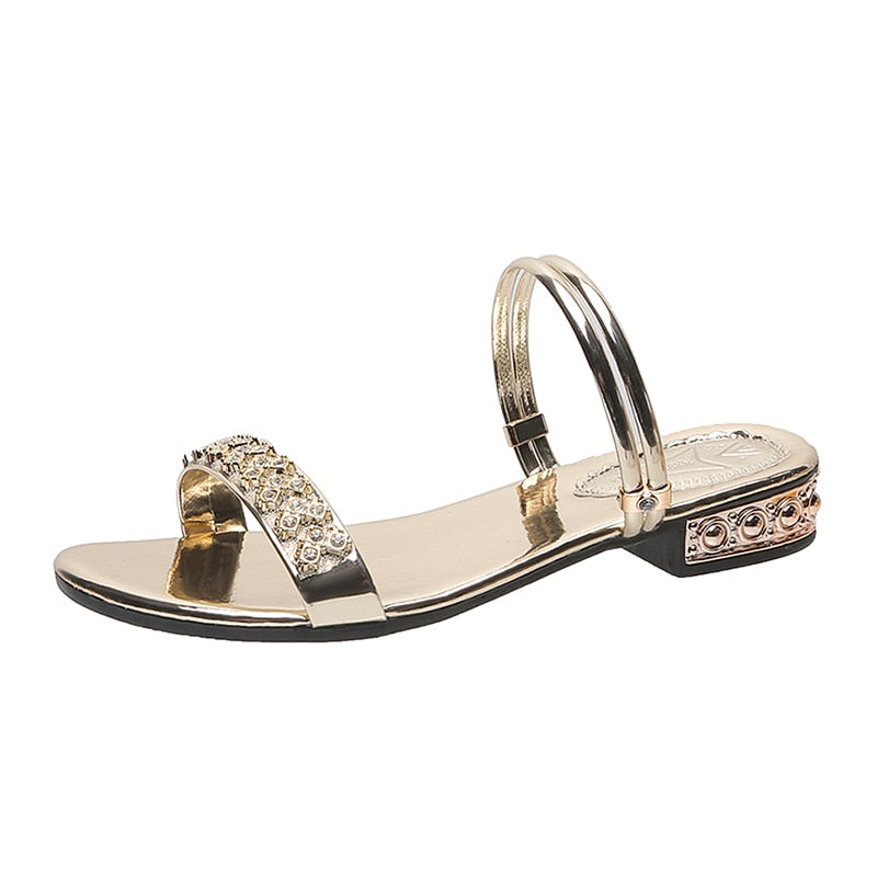 Summer Women Sandals Bling Pumps Shoes Comfort Ladies Woman Sandale Gold Silver High Heels Female Footwear Slip On Sandals I121