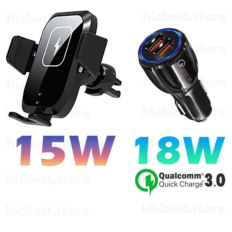 15W Wireless Car Charger Phone Holder for iPhone Wireless Charging Car Induction Charger Mount for iPhone 12 SE 11 8 Samsung S20