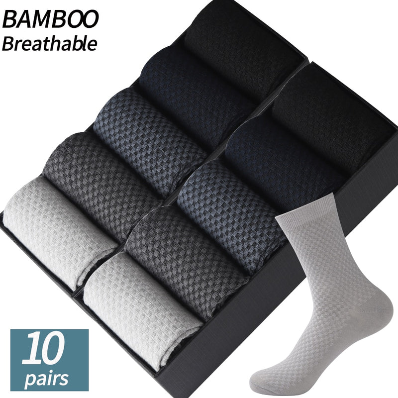 High Quality 10Pair /Lot Men&#39;s  Bamboo Fiber Socks Compression Long Socks Men&#39;s Black Business Casual Male Sock Large Size 38-45