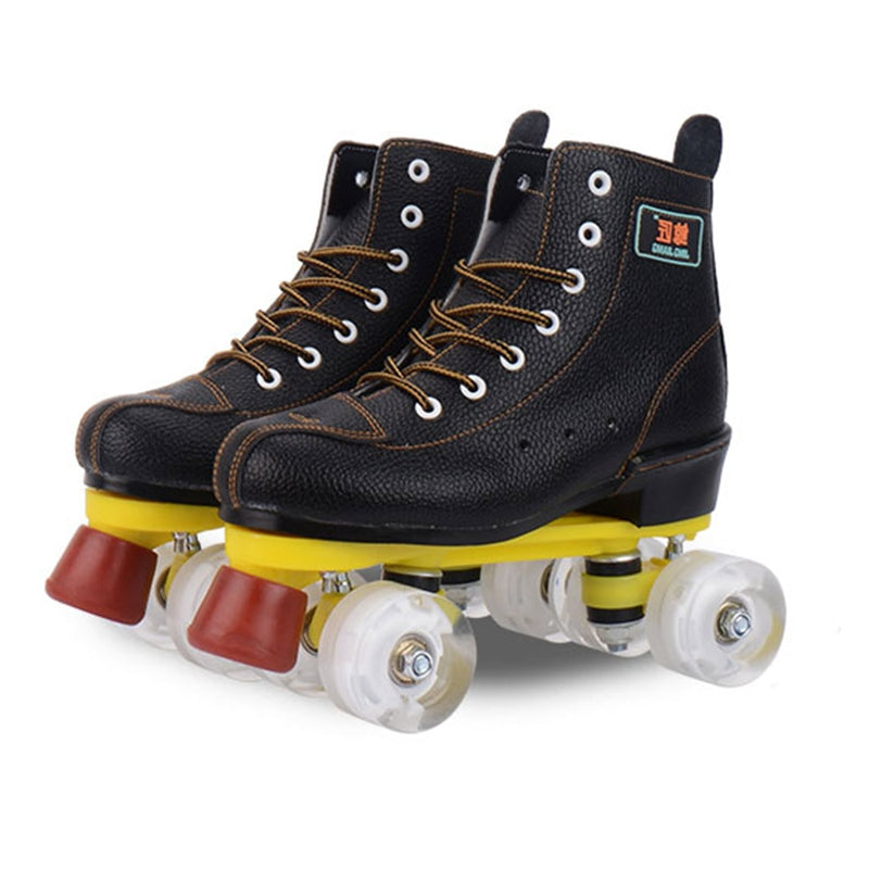 Japy Artificial Leather Roller Skates Double Line Skates Women Men Adult Two Line Skating Shoes Patines With White PU 4 Wheels
