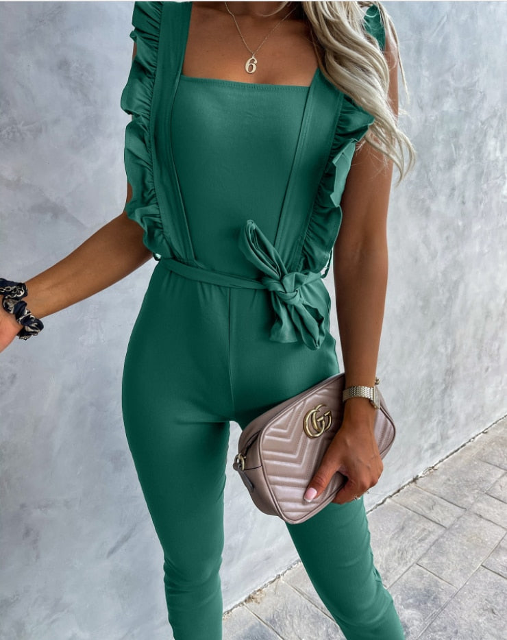Summer Fashion Sleeveless Jumpsuits For Women 2021 high Waist Playsuit Clubwear Bodysuit Rompers With Belt