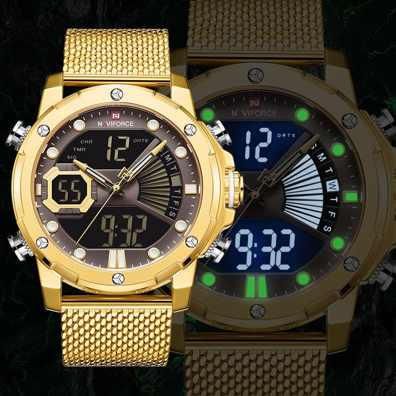 Nuevos relojes NAVIFORCE de la mejor marca, Reloj de cuarzo dorado de lujo para Hombre, Reloj de pulsera deportivo grande resistente al agua, Reloj de acero inoxidable con fecha para Hombre