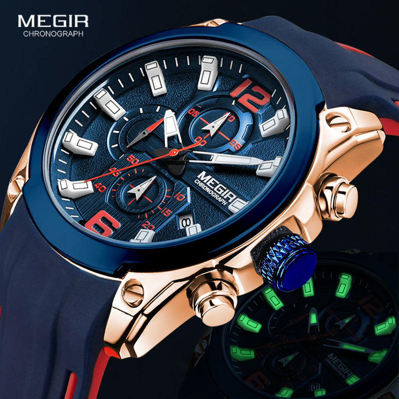 Megir, relojes de cuarzo con cronógrafo para hombre, reloj de pulsera resistente al agua de lujo, reloj deportivo militar de marca superior, relojes Masculinos 2063