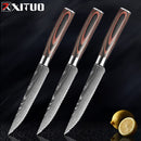 XITUO Steak Knife Set Damascus Pattern Stainless Steel Serrated Knife Beef Cleaver Multipurpose Restaurant Cutlery Table Knife