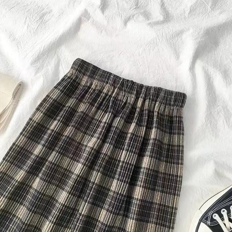 Faldas plisadas a cuadros de talla grande 3XL para invierno de lana, faldas largas Vintage cálidas para mujer, faldas Midi Harajuku de oficina para mujer, ropa de calle