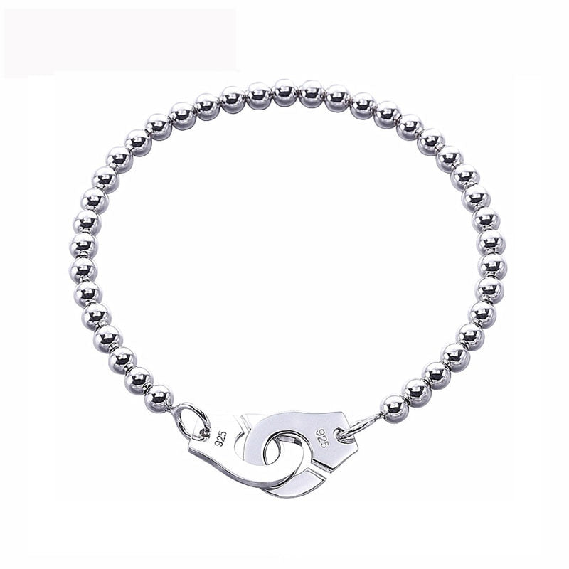 Moonmory France Popular 925 Sterling Silver Handcuff Bracelet For Women Many Silver Beads Chain Handcuff Bracelet Menottes