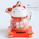 4.2 inch Solar Powered Ceramic Lucky Cat Daruma Figurine Shaking Arm Beckoning Fortune Cat Home Car Decor Wealth Maneki Neko