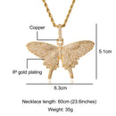 D&Z New Full Iced Out Butterfly Wings Pendant Necklace Solid Back Pendant Gold Silver Color Hip Hop Charm Chain Jewelry