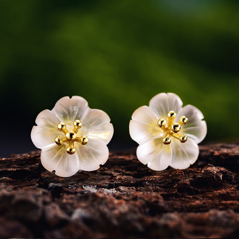 Lotus Fun Ohrringe aus echtem 925er Sterlingsilber, natürliche Kristalledelsteine, feiner Schmuck, Blume im Regen, Ohrstecker für Frauen Brincos