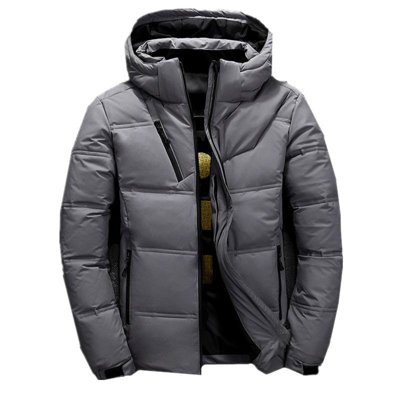 Marca de calidad FGKKS, chaqueta de plumón para hombre, abrigos con capucha de Color sólido cálidos y gruesos delgados, chaquetas de plumón informales a la moda para hombre