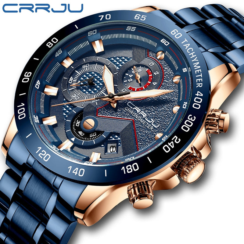 CRRJU 2021 Neue Mode Herrenuhren mit Edelstahl Top Marke Luxus Sport Chronograph Quarzuhr Herren Relogio Masculino