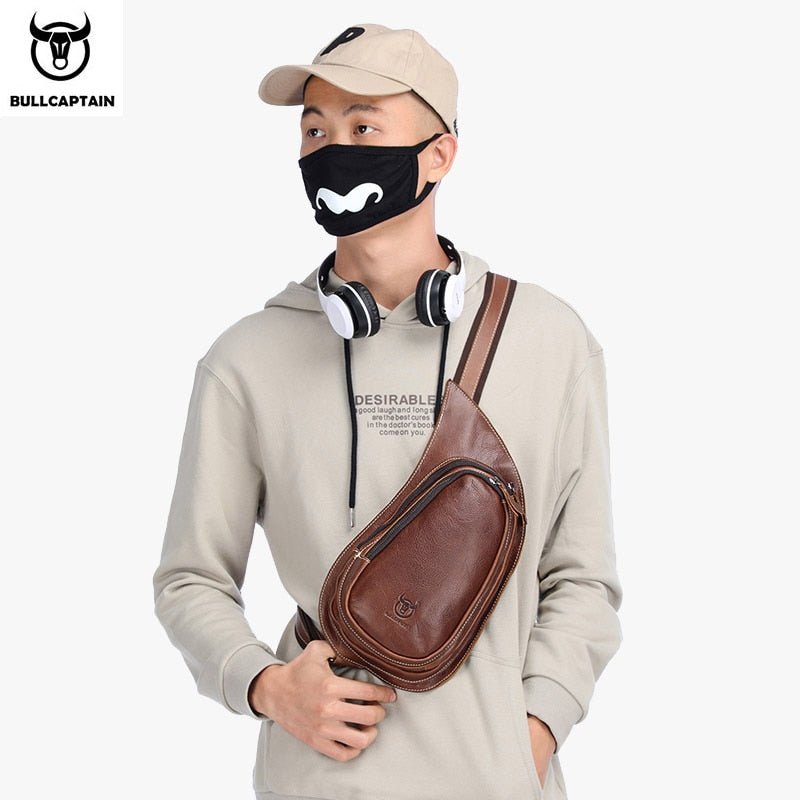 Bolso cruzado de cuero BULLCAPTAIN para hombre, bolsos de pecho de cuero Crazy Horse, nueva moda, bolso multifunción para tarjetas, bolsos para teléfono móvil