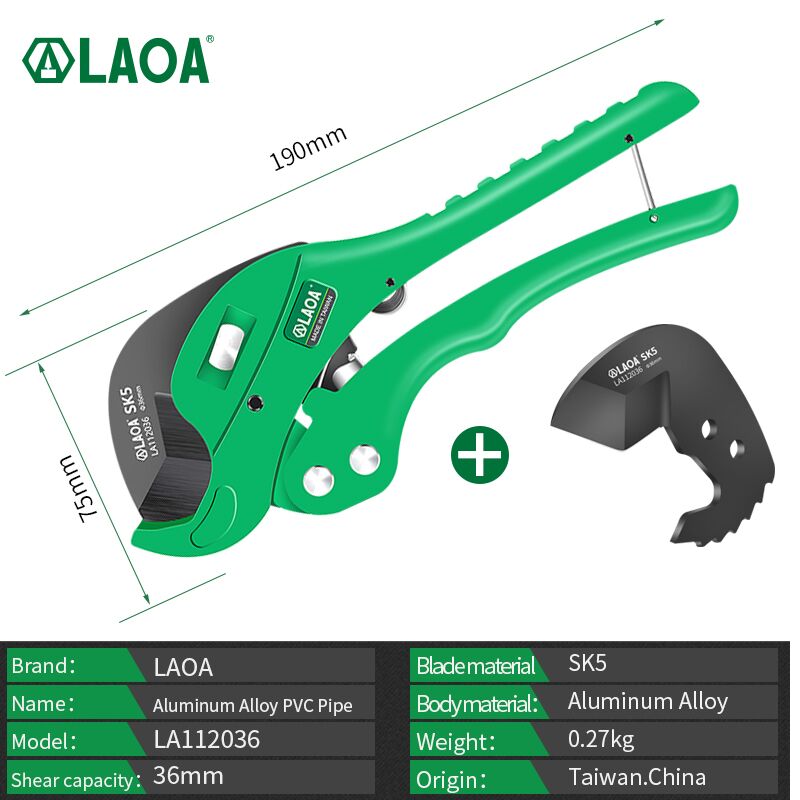 LAOA PVC Pipe Cutter 36mm 42mm SK5 Body Tube Cutter PVC/PE/VE Ratchet Scissors Hose Cutting Hand Tools