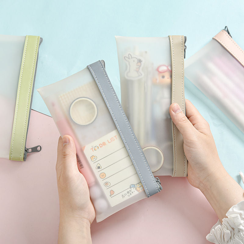 Simple transparente TPU cuero moda coreana INS bolsa de lápiz bolsas organizador de papelería estuche de lápices estuche de bolígrafo escolar