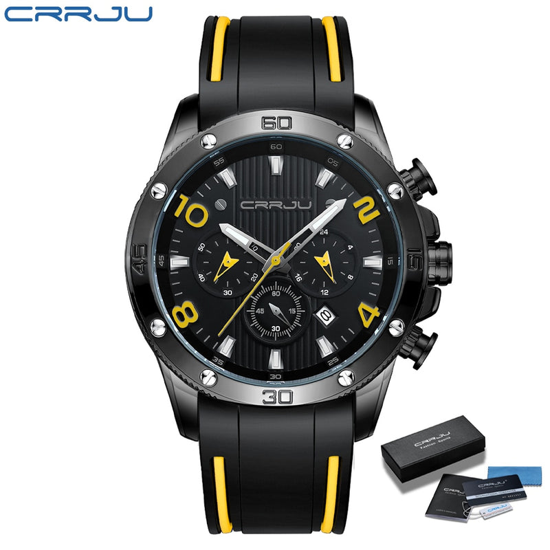 CRRJU Herrenuhr Chronograph Outdoor Sports Wasserdichte Uhren Leuchtanzeige Quarz Gummiuhr Relogio Masculino