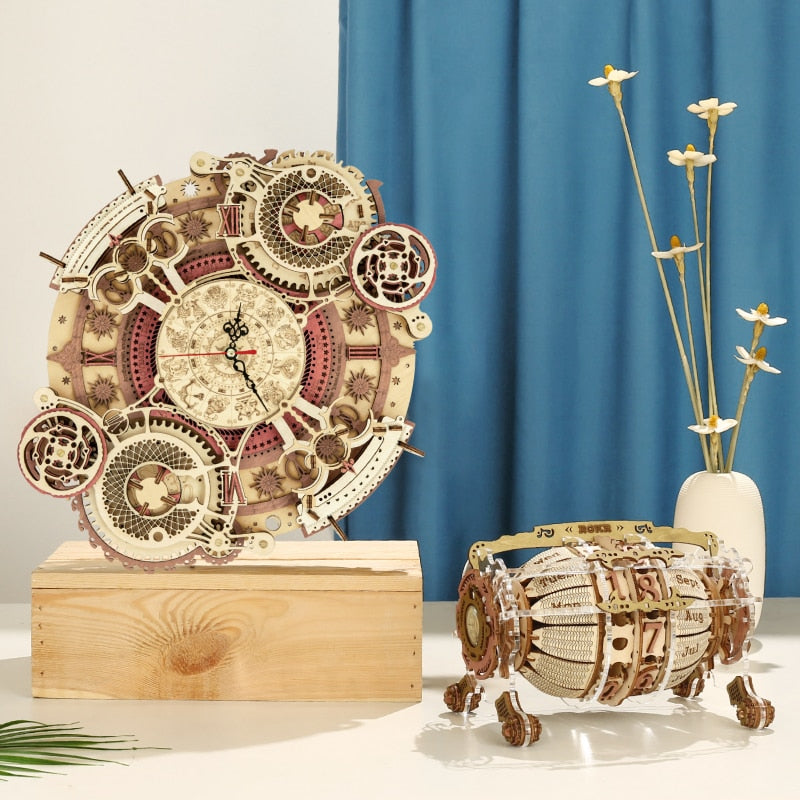 Robotime Zodiac Wanduhr TIME ART 3D Holzpuzzle Modell Baustein Kits DIY Geschenk für Kinder Kind Erwachsene Wohnkultur Uhr