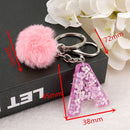 1PC Keyring Pink Color English Letter Keychain with Puffer Ball  26 English word Glitter Resin A TO Q Handbag Charms for Woman