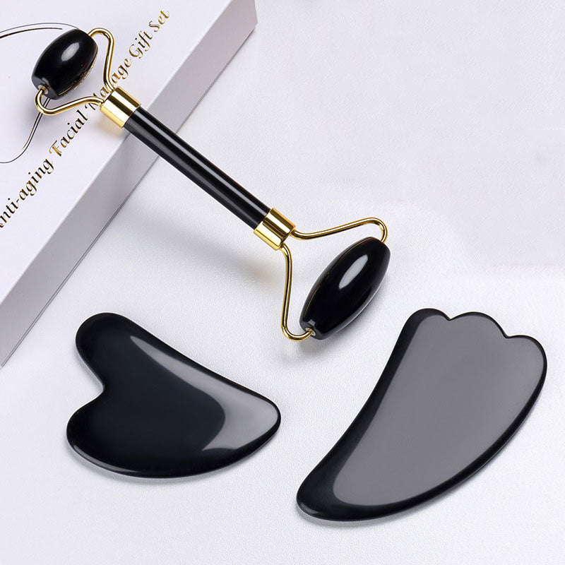 Natural Obsidian Face Massage Roller Gouache Scraper Guasha Massage Tool Gouache Stone Facial Jade Roller Massager Face Scraper