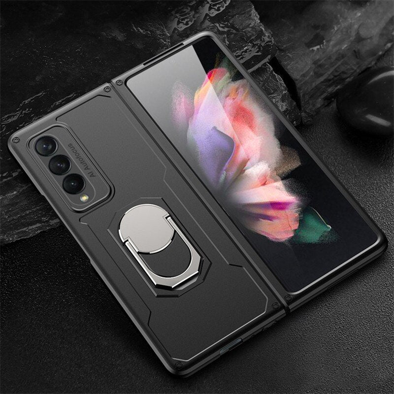 For Samsung Galaxy Z Fold 3 5G Case Armor Ring Holder Case 360 Bracket Hard PC Protective Cover For Galaxy Z Fold 3 2