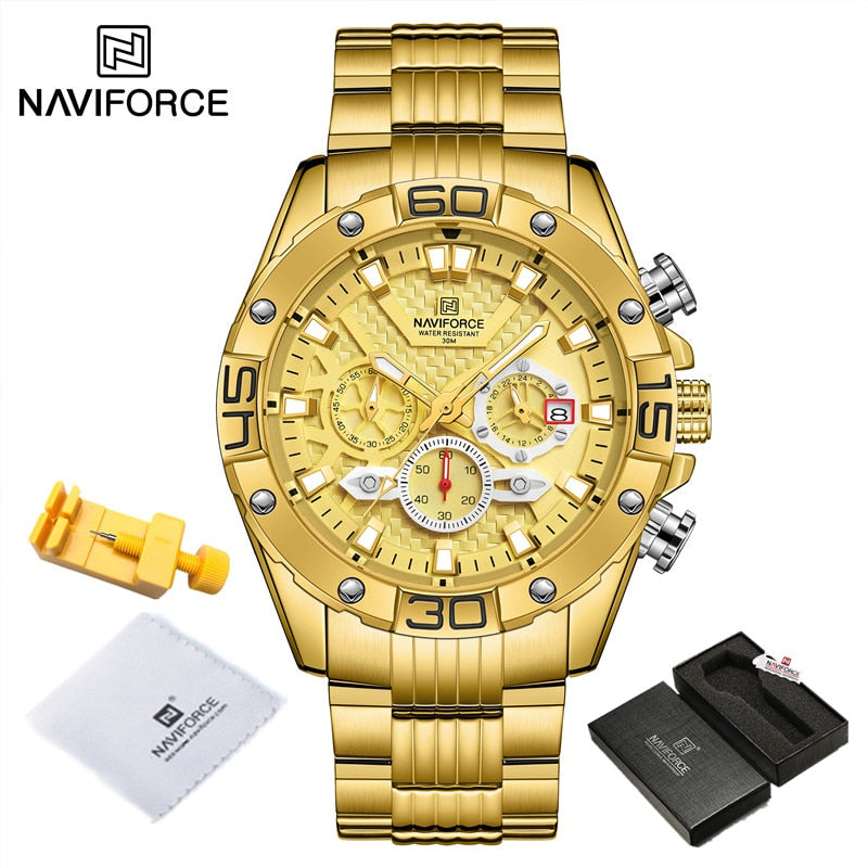 NAVIFORCE Fashion Watches For Men Luxury Original Classic Quartz Clock Analog Chronograph Sport Waterproof Steel Band WristWatch