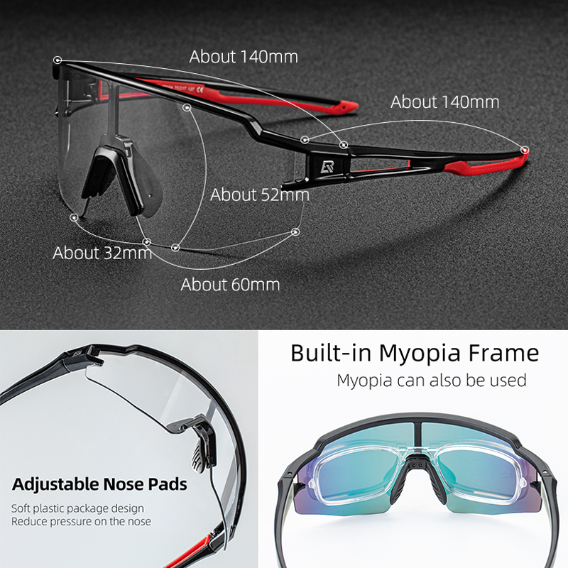 ROCKBROS Photochrome Fahrradbrille Polarisierte Eingebaute Myopie-Rahmen Sport-Sonnenbrille Männer Frauen Brille Fahrradbrille Goggle