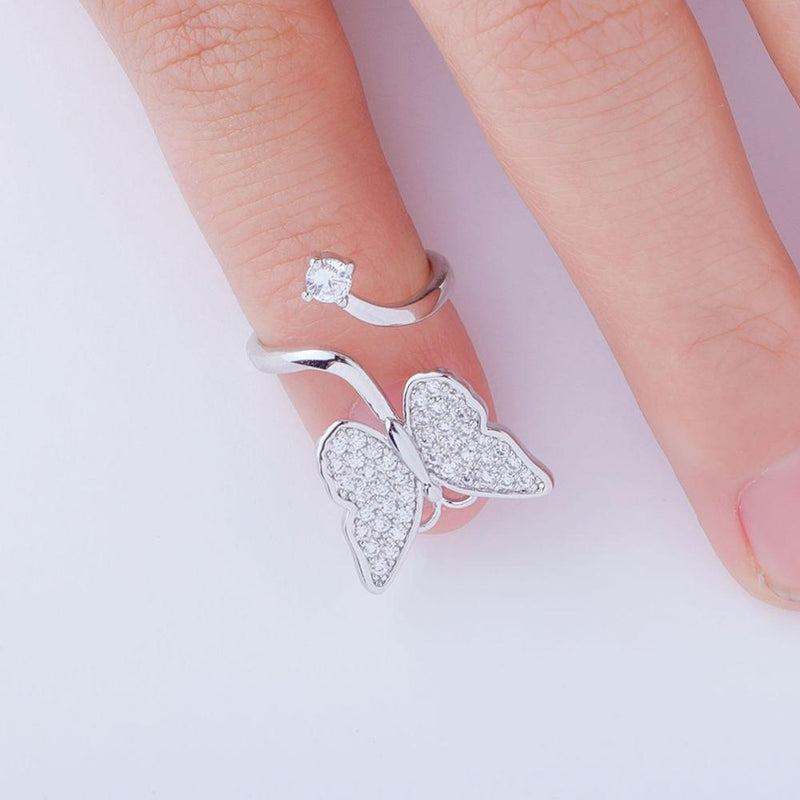 TOPGRILLZ Bling Bling Butterfly Nail Ring Cubic Zirconia Nail Ring Fashion Jewelry For Women  Adjustable Nail Ring