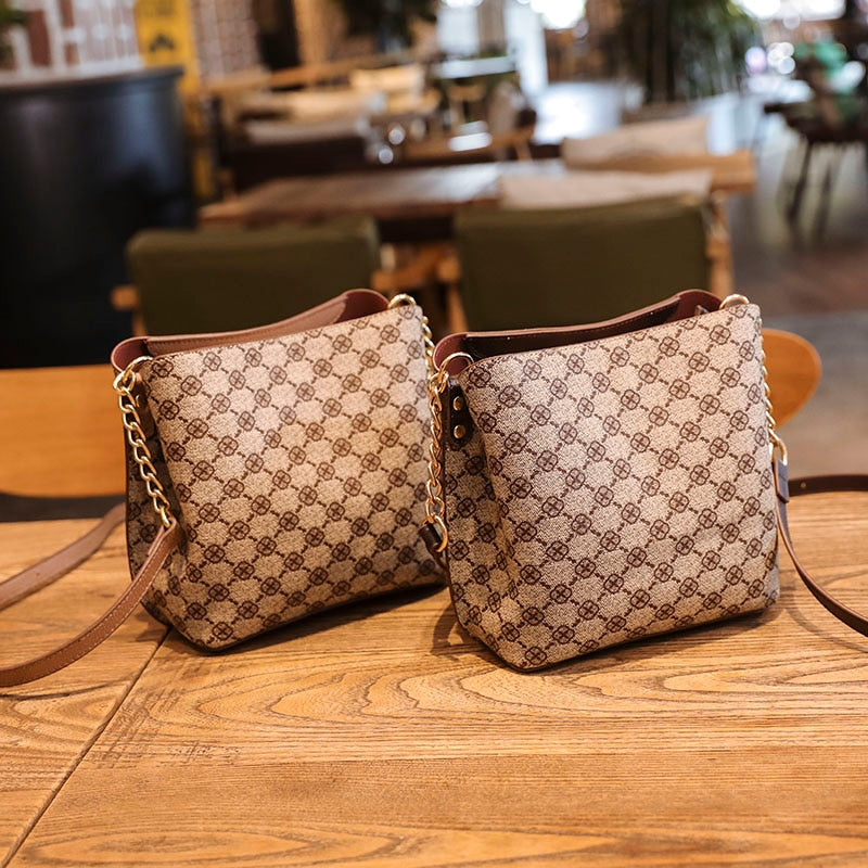 Shoulder Bag For Women 2023 New Luxury With Crossbody Sling Chain Strap Plaid Mahjong Designer Brand Pu Leather Vintage Handbags