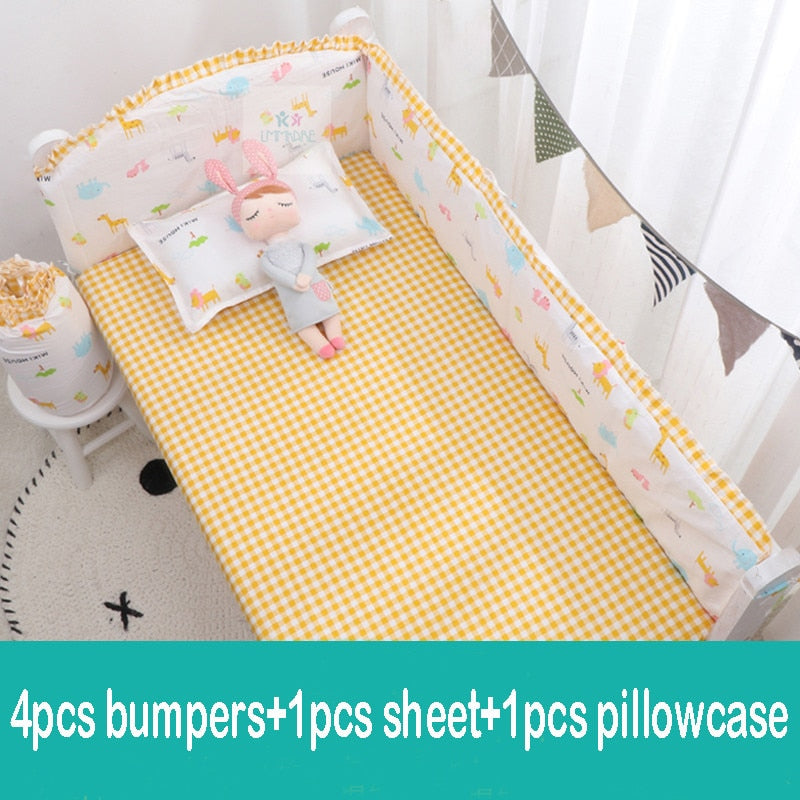 6Pcs Cartoon Baby Crib Bumpers Babies Bedding Sets Padded Baby Crib Rail Cot Bed Sheets Cotton  Customizable Baby Beddings Set