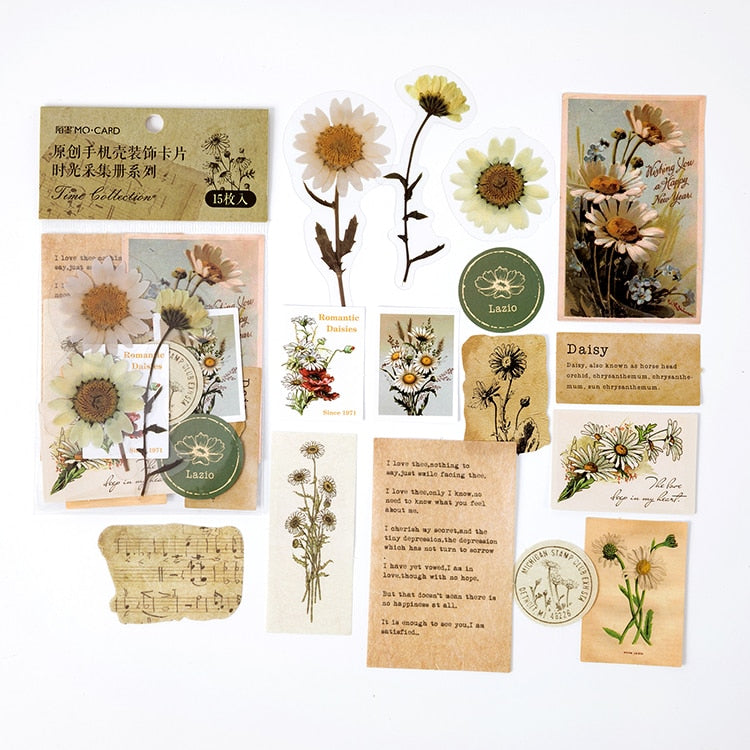 Journamm 15 Stück Vintage Karten für Telefon Deko Retro Schreibwaren Pflanzen Papier Junk Journal Label Scrapbooking Material