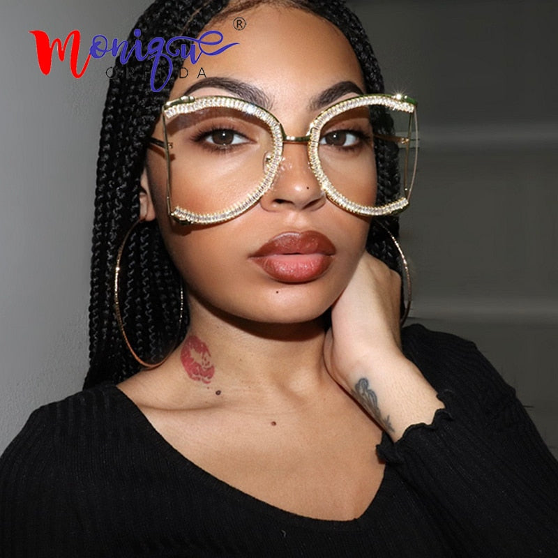 2021 Sunglasses Women Oversized CZ Diamond Designer Sun Glasses Ladies Luxury Glasses Shades for Women  Wholesale Bulk  Oculos