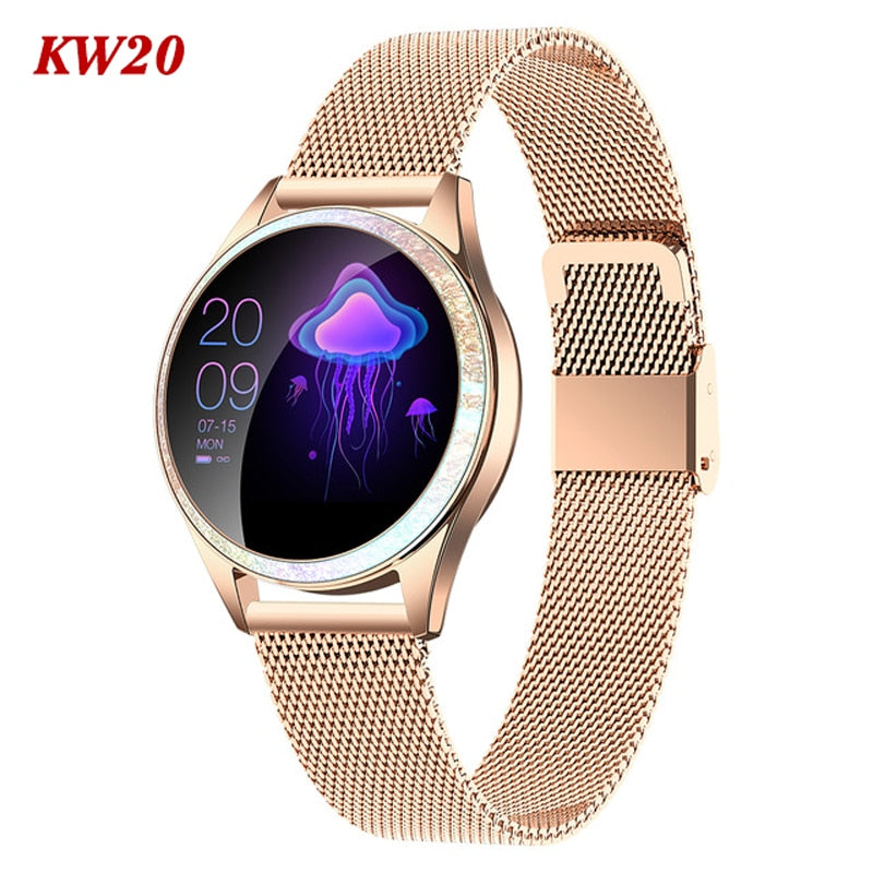 Reloj inteligente KW10 KW20 para mujer 2021 IP68, resistente al agua, con control del ritmo cardíaco, Bluetooth para Android IOS, pulsera de Fitness, reloj inteligente