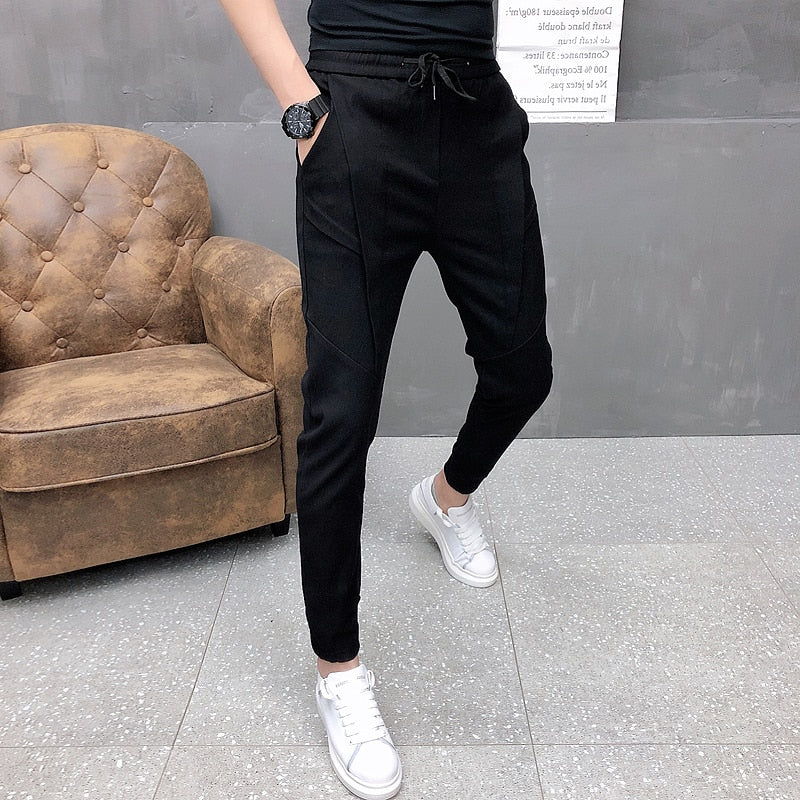 Moda coreana sólida Joggers hombres alta calidad primavera otoño pantalones hombres Slim Fit cordón hombres pantalones casuales negro/gris 36-28 caliente