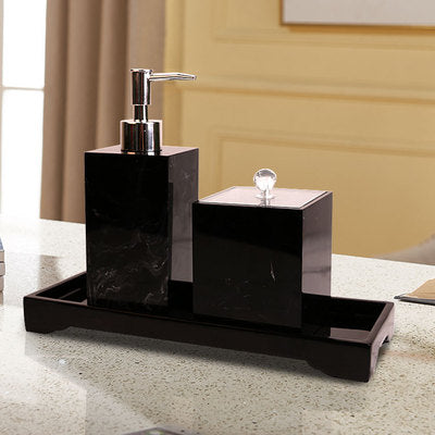 Black Marble Pattern Tray Resin Bathroom Set Toothbrush Holder Soap Dispenser Soap Dish Men&