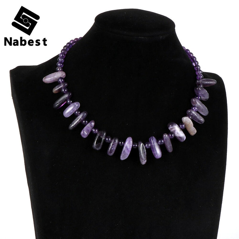 Women Natural Stone Amethyst India Onyx Lapis Lazuli Necklace Irregular Gemstone Beaded Clavicle Chain Chokers Party Jewelry