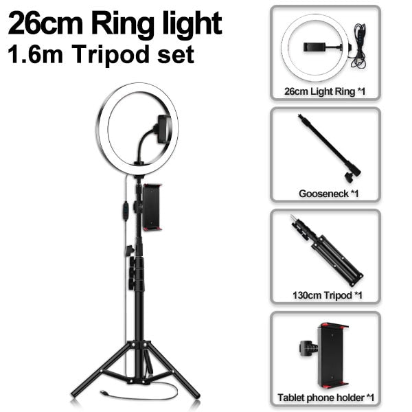 LED Ringlicht 16/20/26cm 5600K dimmbare Selfie Ringlampe mit Stativ Telefonhalter USB Stecker Fotostudio Fotografie Beleuchtung