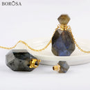 Faceted Natural Labradotite Perfume Bottle Pendant Connector Gold Plating Gems Stones Essential Oil Necklace for Women PB001-8