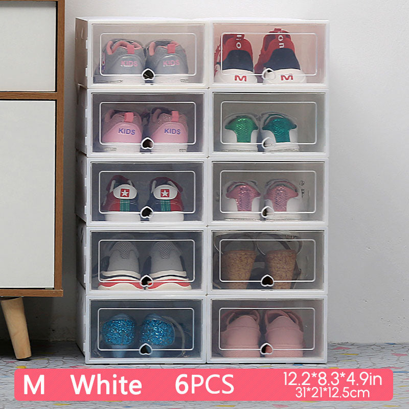 6Packs Transparent Shoe Box Shoes Organizers Plastic Thickened Foldable Dustproof Storage Box Stackable Combined Shoe Cabinet