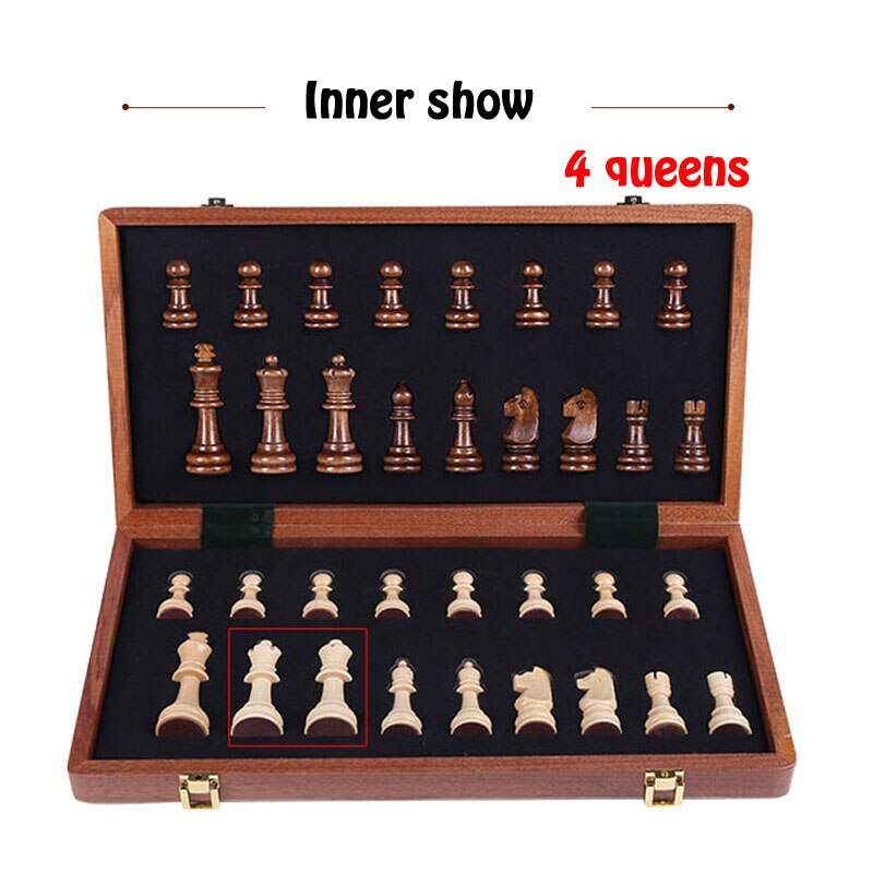 Wooden Chess Set Table Game High Grade 4 Queen Chess Game King Height 80 mm Chess Pieces 39*39 cm Mahogany Chessboard