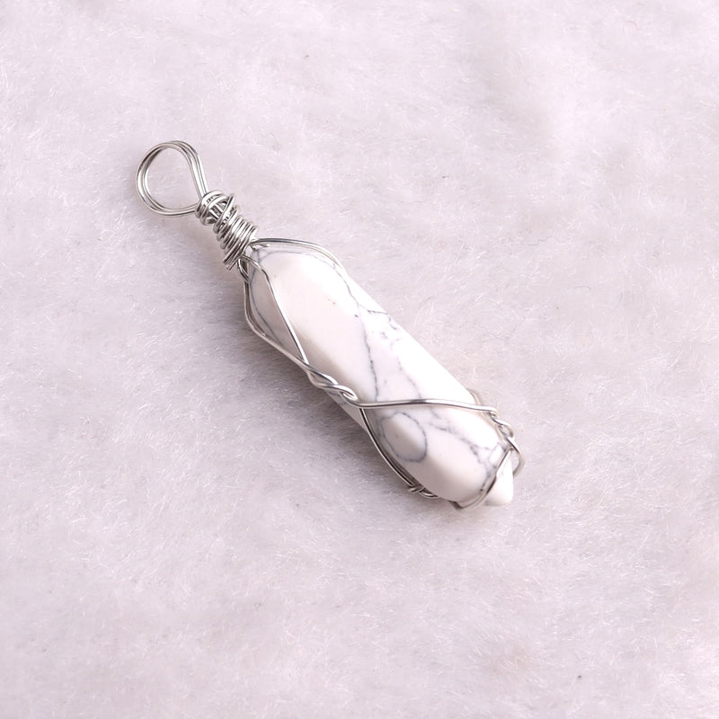 50PCS Factory Outlet Jewelry Wrapped Pendants Natural Gem Stone Wire Winding Bead For Making Necklace Crystal Hexagonal Pendulum