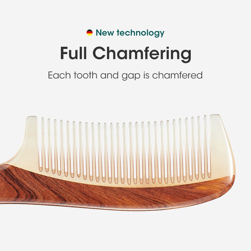 MR.GREEN Comb Natural Wood With Horn Splicing Structure Fine Tooth Hair Comb Anti-Static Head acupuncture point massage Gift