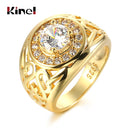 Kinel Big Wide Wedding Men Rings Fashion Dubai Yellow Gold Color White Cubic Zirconia Rings For Women Boho Retro Jewelry