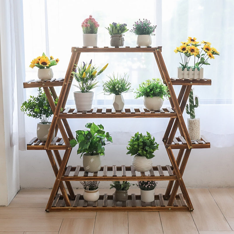 Soporte Triangular grande para plantas de madera, soporte para maceta de 6 niveles para interiores, estante de exhibición de esquina, estantes organizadores