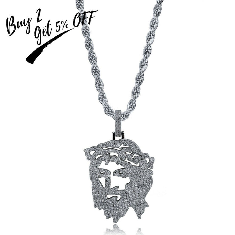 TOPGRILLZ Solid Back Iced Out JESUS Christ Head Face Pendants Necklaces Hip Hop Gold Silver Color Chain for Men Women Jewelry