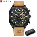 Marca CURREN, relojes de pulsera de cuarzo marrón de lujo para hombre, reloj de cuero con esfera cronógrafo luminosa para hombre, reloj deportivo informal