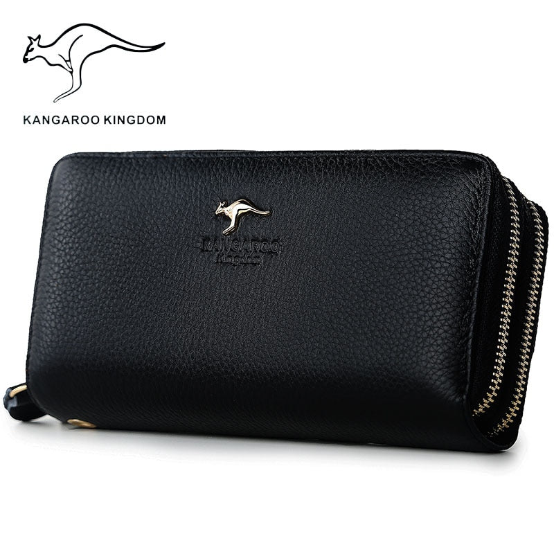 Carteras de moda para mujer de la marca KANGAROO KINGDOM de cuero genuino con cremallera larga, cartera de mano para mujer