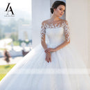 Fashion Appliques Lace Wedding Dress Beaded Long Sleeve Illusion Ball Gown Vestido De Novia Princess LelaAcra S102 Bridal Gown