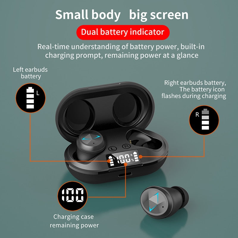 C6 TWS Wireless Bluetooth V5.0 Kopfhörer 9D Stereo Touch Control Noise Sport Wasserdichte Kopfhörer mit LED und zwei Mikrofonköpfen