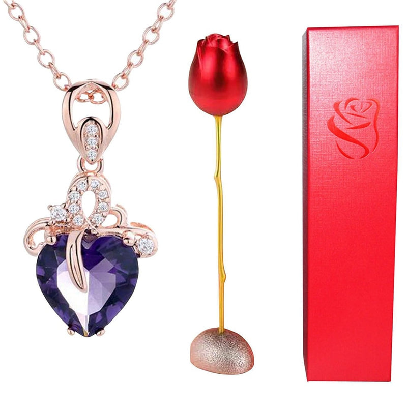 Rose Holder Eternal Love Necklace Set Romantic Rhombus Zircon Pendant With Immortal Valentines&