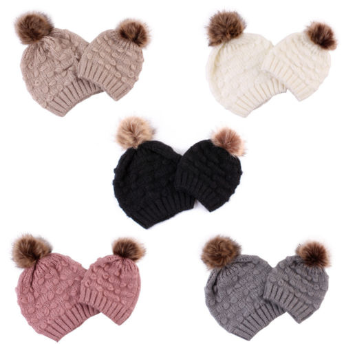 lioraitiin Mom Kid Beanie Hat Cap Strickmütze Neugeborenes Baby Knit Soild Cotton Blend Cap